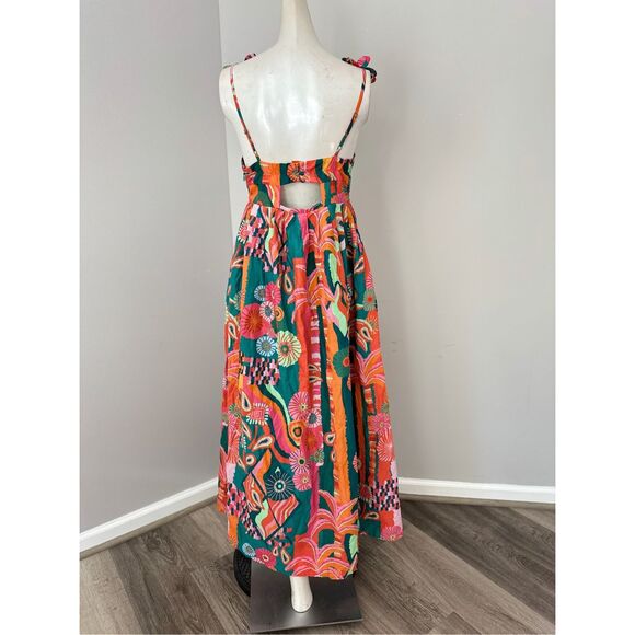 NWT Farm Rio X Anthropologie Pleated Palm Floral Midi Dress Multicolor $238 - Picture 7 of 11